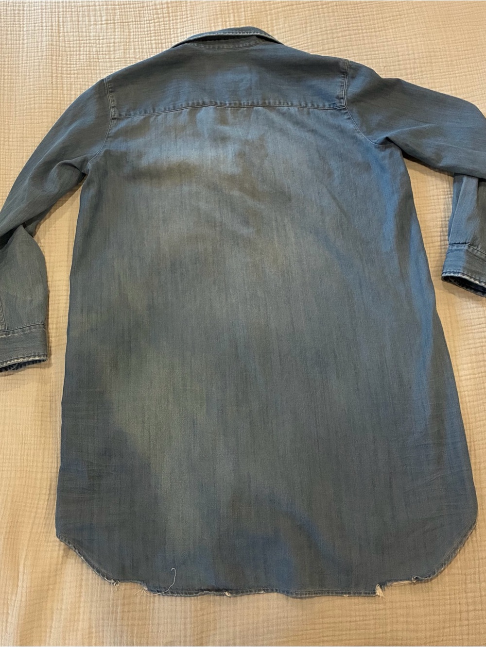 Frank & Eileen Mary Italian Chambray Shirt Dress Raw Hem Blue M - Picture 2 of 5